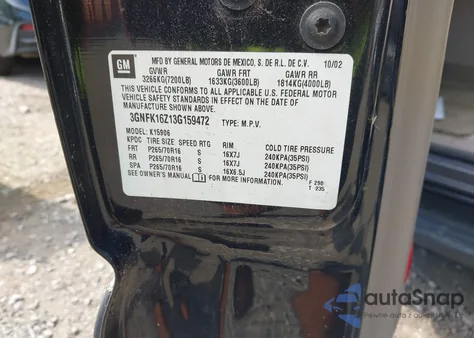 2003 Chevrolet Suburban 1500 Lt from USA, damaged, VIN 3GNFK16Z13G159472